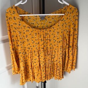 Falls Creek Yellow Floral Tiered Peasant Top